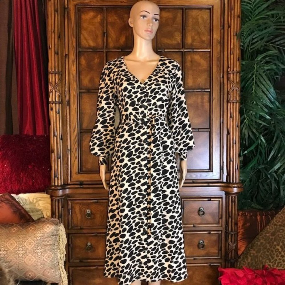 LOFT Modern Cheetah Bishop Sleeve Belt Shirtdress